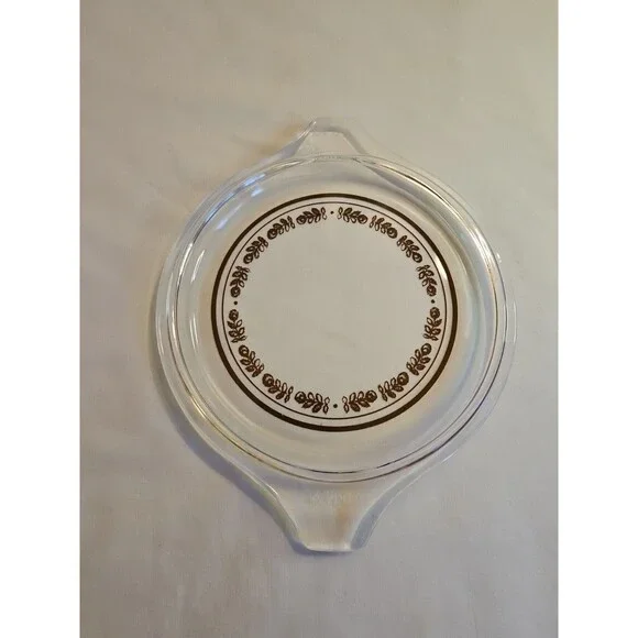 Pyrex Casserole Lid Harvest Promotional 1973 470-C Clear Brown Design - Picture 5 of 6